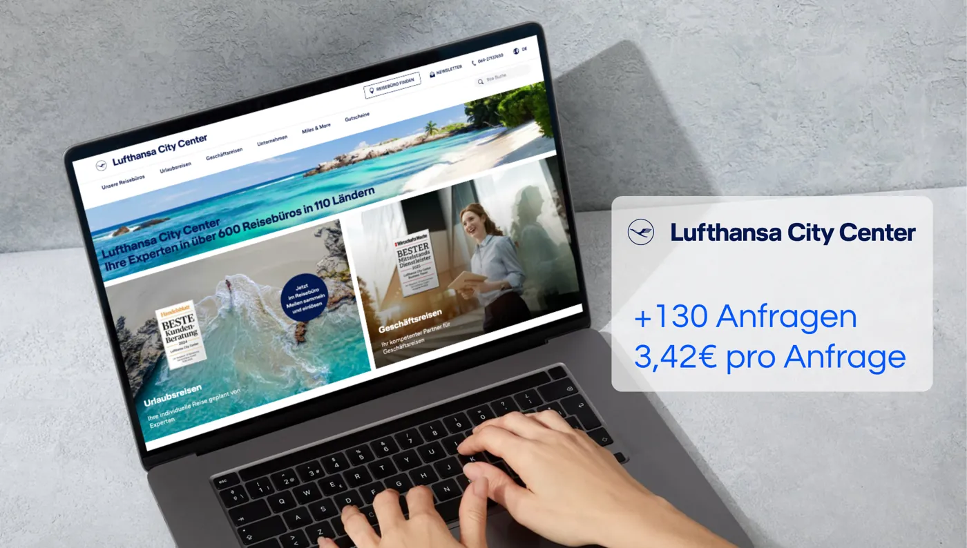 Laptop mit einer Landingpage von Lufthansa City Center